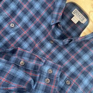 Duluth Trading Button Down Shirt Mens 3XL Tall Blue Plaid Flannel Relaxed Fit